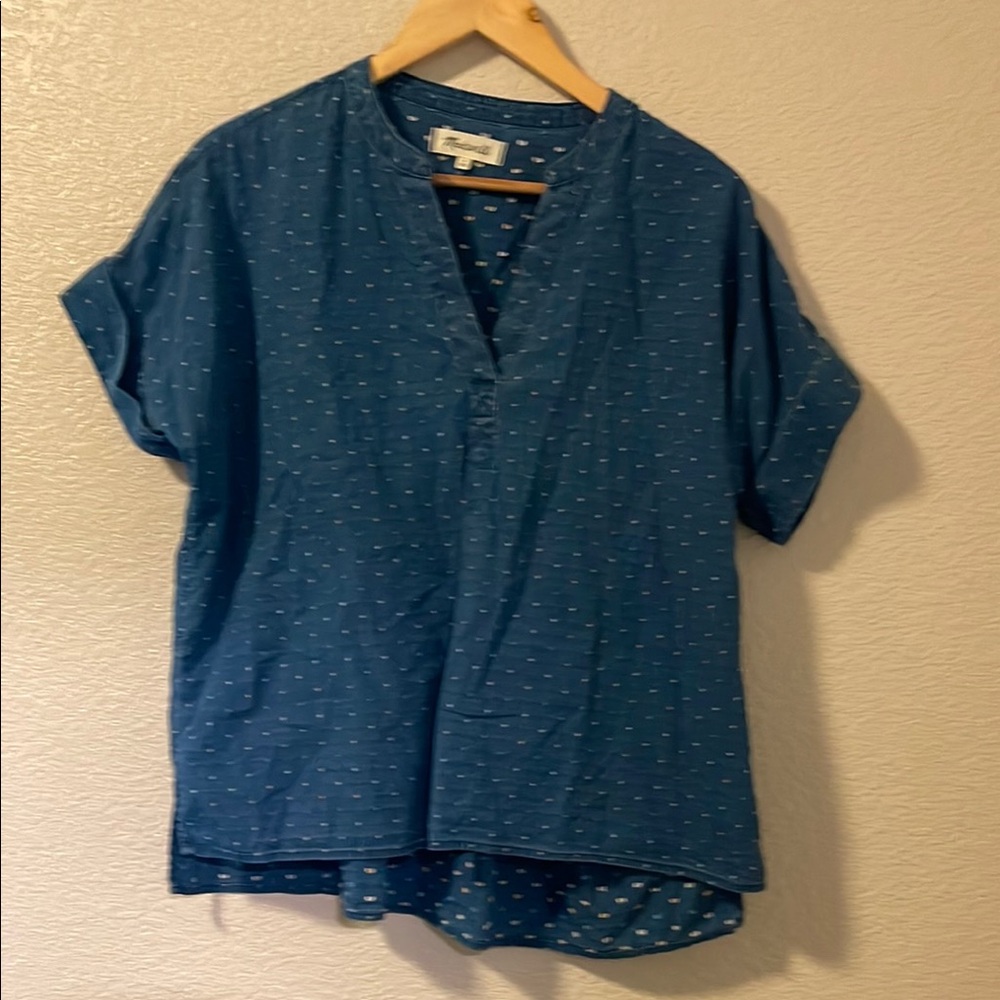 Madewell Blue Top with Subtle Dot Design